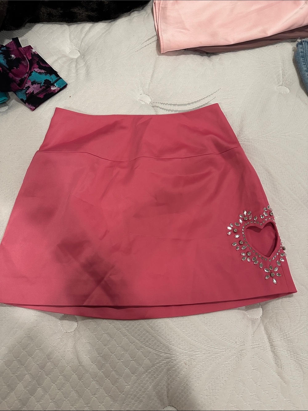 For Love & Lemons Pink Heart-Appliqué Mini Skirt